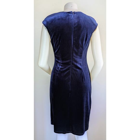Evan Picone Velvet Sheath Dress 4 Deep Blue Sleeveless Ruched Evening Cocktail - Picture 7 of 10